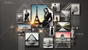 Culture 5 DALL·E 2024 11 20 03.15.23 A sleek and modern collage style illustration representing Paris as a contemporary hub for photography and art. The image prominently features clean g