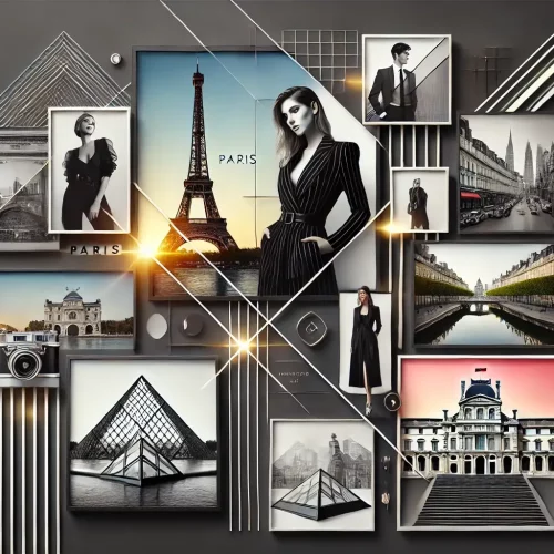 DALL·E 2024-11-20 03.15.23 - A sleek and modern collage-style illustration representing Paris as a contemporary hub for photography and art. The image prominently features clean g